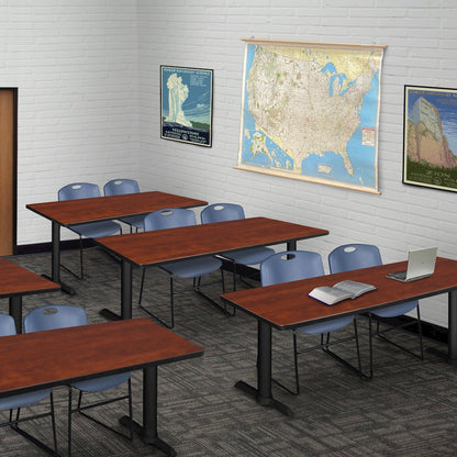 66 x 24 in. T-Base Training Seminar Table- Cherry & 2 Zeng Stack Chairs- Blue