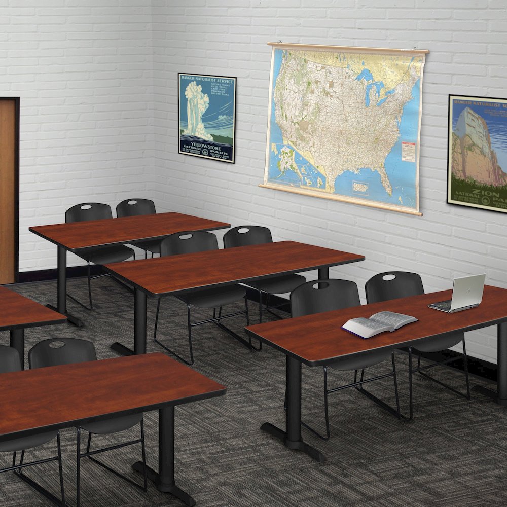 66 x 24 in. T-Base Training Seminar Table- Cherry & 2 Zeng Stack Chairs- Black