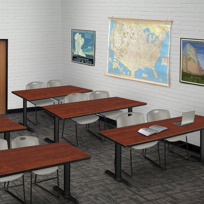 66 x 24 in. T-Base Training Seminar Table- Cherry & 2 Zeng Stack Chairs- Grey