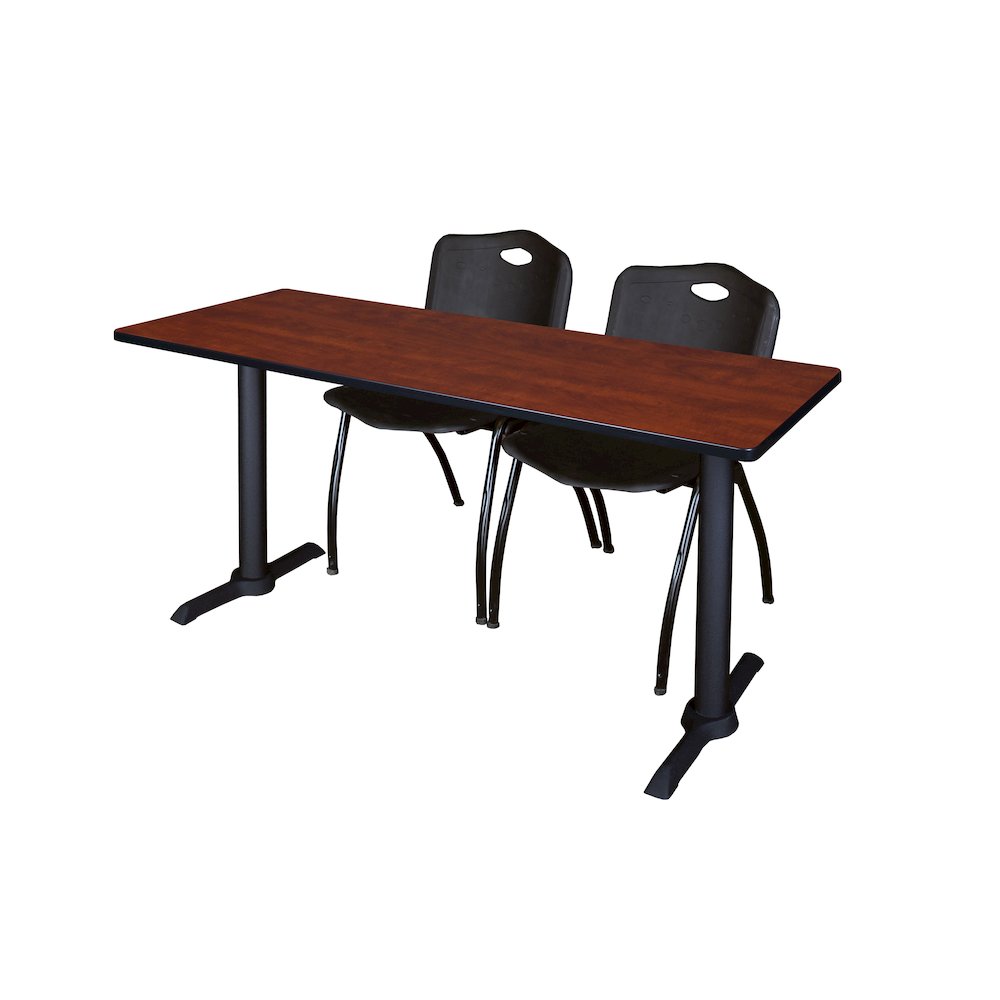 66 x 24 in. T-Base Training Seminar Table- Cherry & 2 M Stack Chairs- Black
