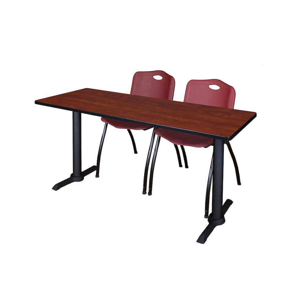 66 x 24 in. T-Base Training Seminar Table- Cherry & 2 M Stack Chairs- Burgundy