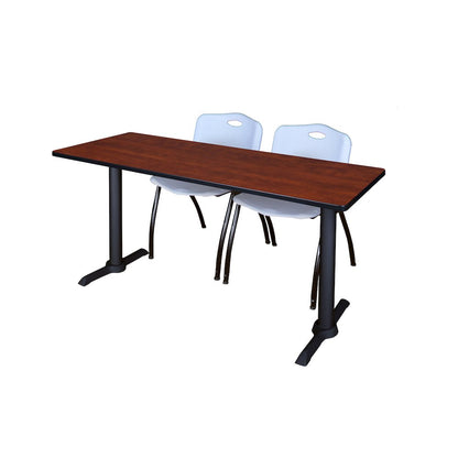 66 x 24 in. T-Base Training Seminar Table- Cherry & 2 M Stack Chairs- Grey