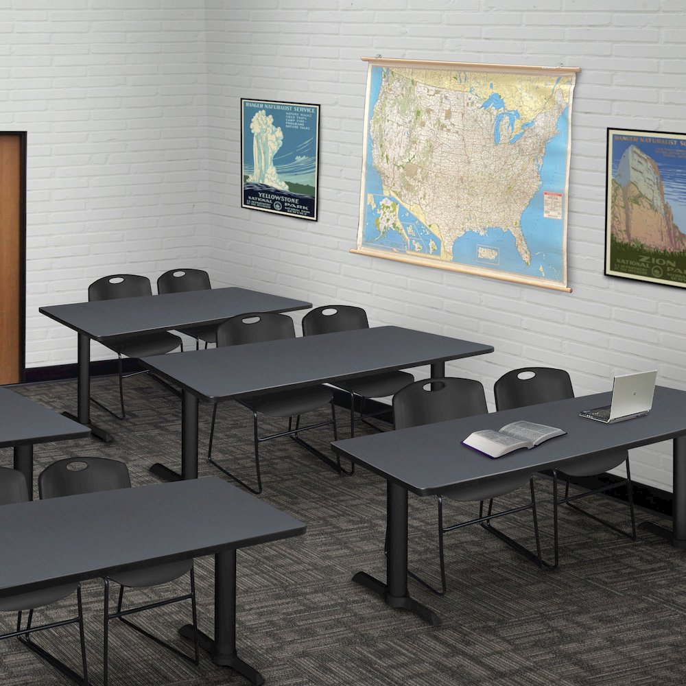 66 x 24 in. T-Base Training Seminar Table- Grey & 2 Zeng Stack Chairs- Black