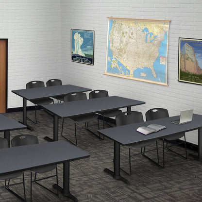 66 x 24 in. T-Base Training Seminar Table- Grey & 2 Zeng Stack Chairs- Black