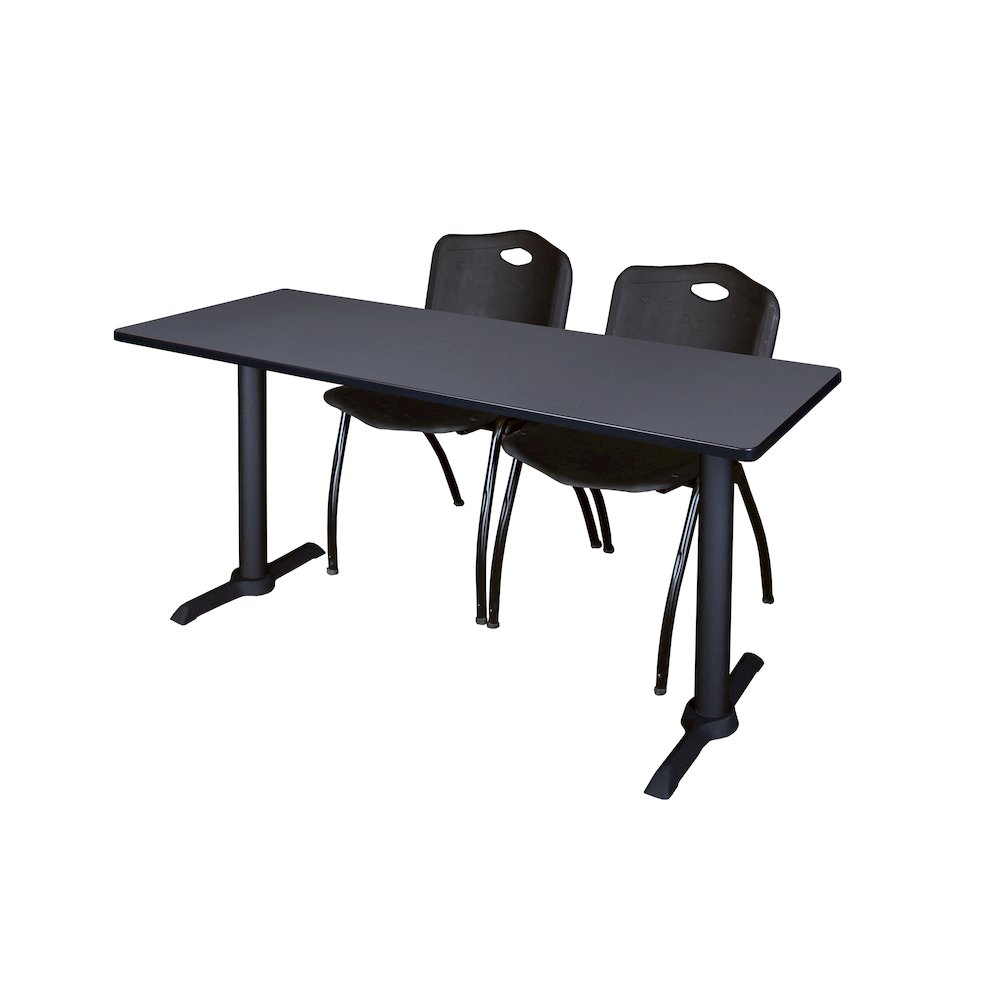 66 x 24 in. T-Base Training Seminar Table- Grey & 2 M Stack Chairs- Black