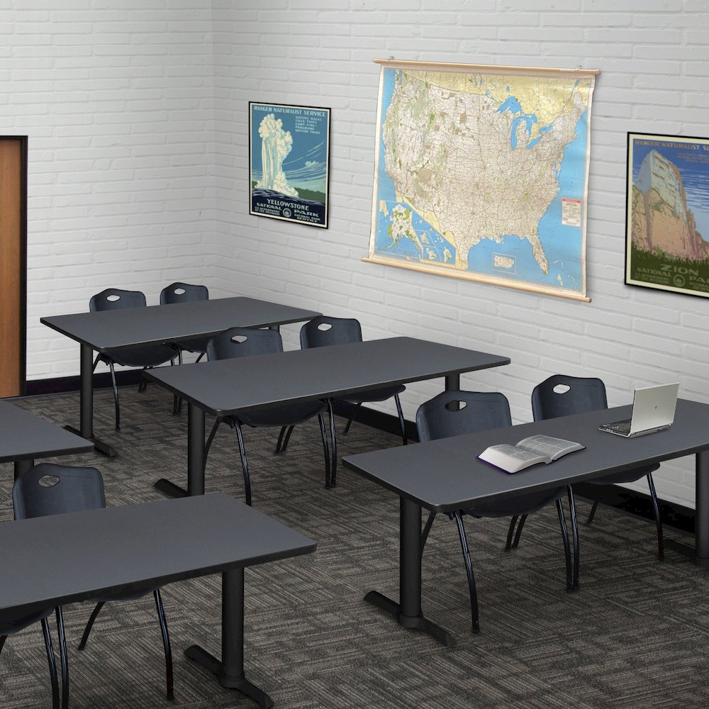 66 x 24 in. T-Base Training Seminar Table- Grey, 2 M Stack Chairs- Black