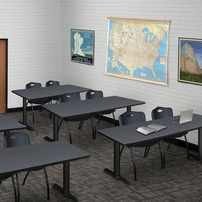 66 x 24 in. T-Base Training Seminar Table- Grey, 2 M Stack Chairs- Black