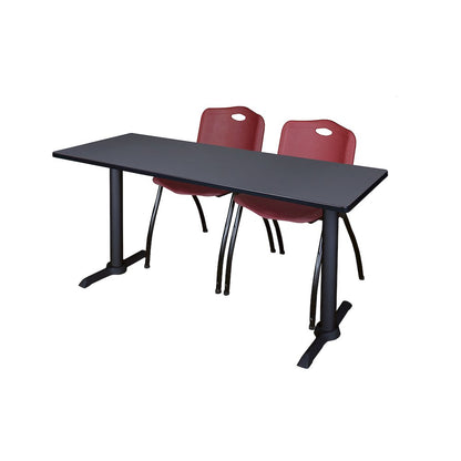 66 x 24 in. T-Base Training Seminar Table- Grey & 2 M Stack Chairs- Burgundy
