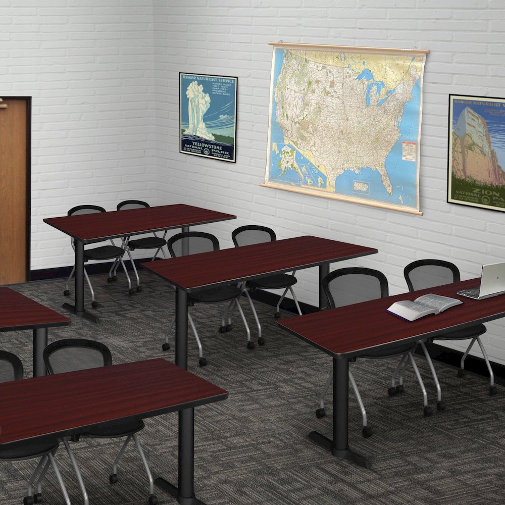 66 x 24 in. T-Base Training Seminar Table- Mahogany & 2 Cadence Nesting Chairs