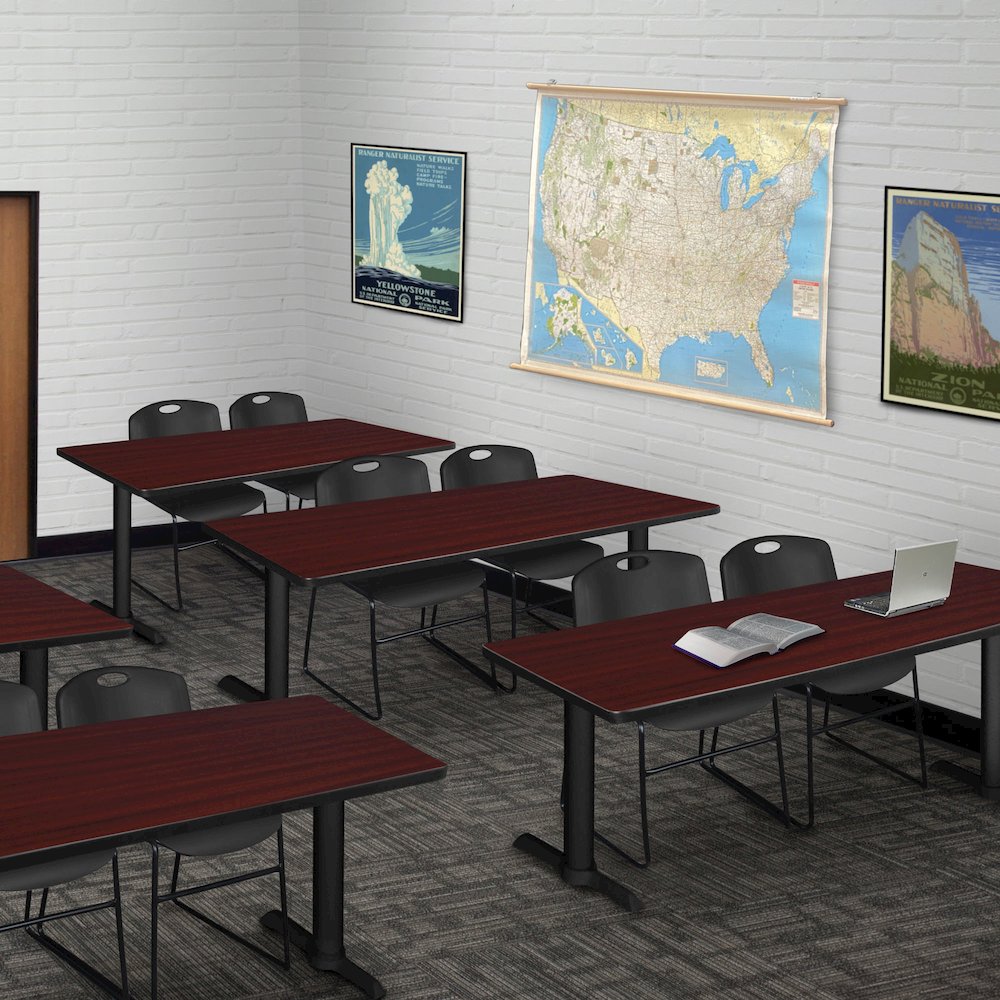 66 x 24 in. T-Base Training Seminar Table- Mahogany & 2 Zeng Stack Chairs- Black