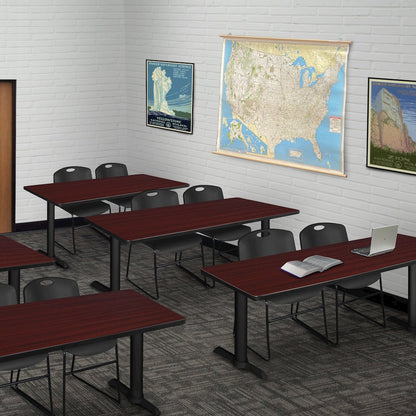 66 x 24 in. T-Base Training Seminar Table- Mahogany & 2 Zeng Stack Chairs- Black