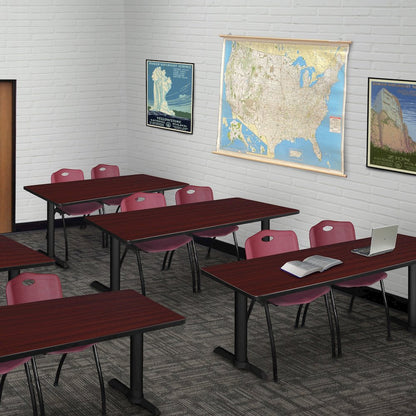 66 x 24 in. T-Base Training Seminar Table- Mahogany, 2 M Stack Chairs- Burgundy