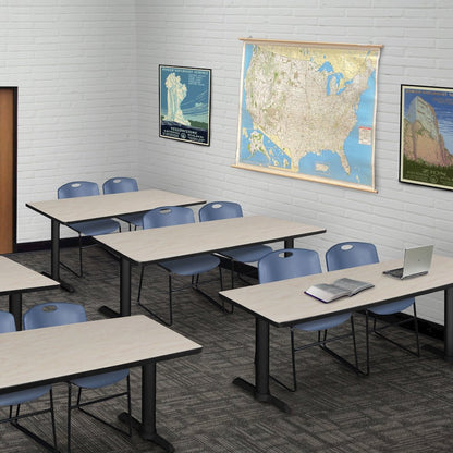 66 x 24 in. T-Base Training Seminar Table- Maple & 2 Zeng Stack Chairs- Blue