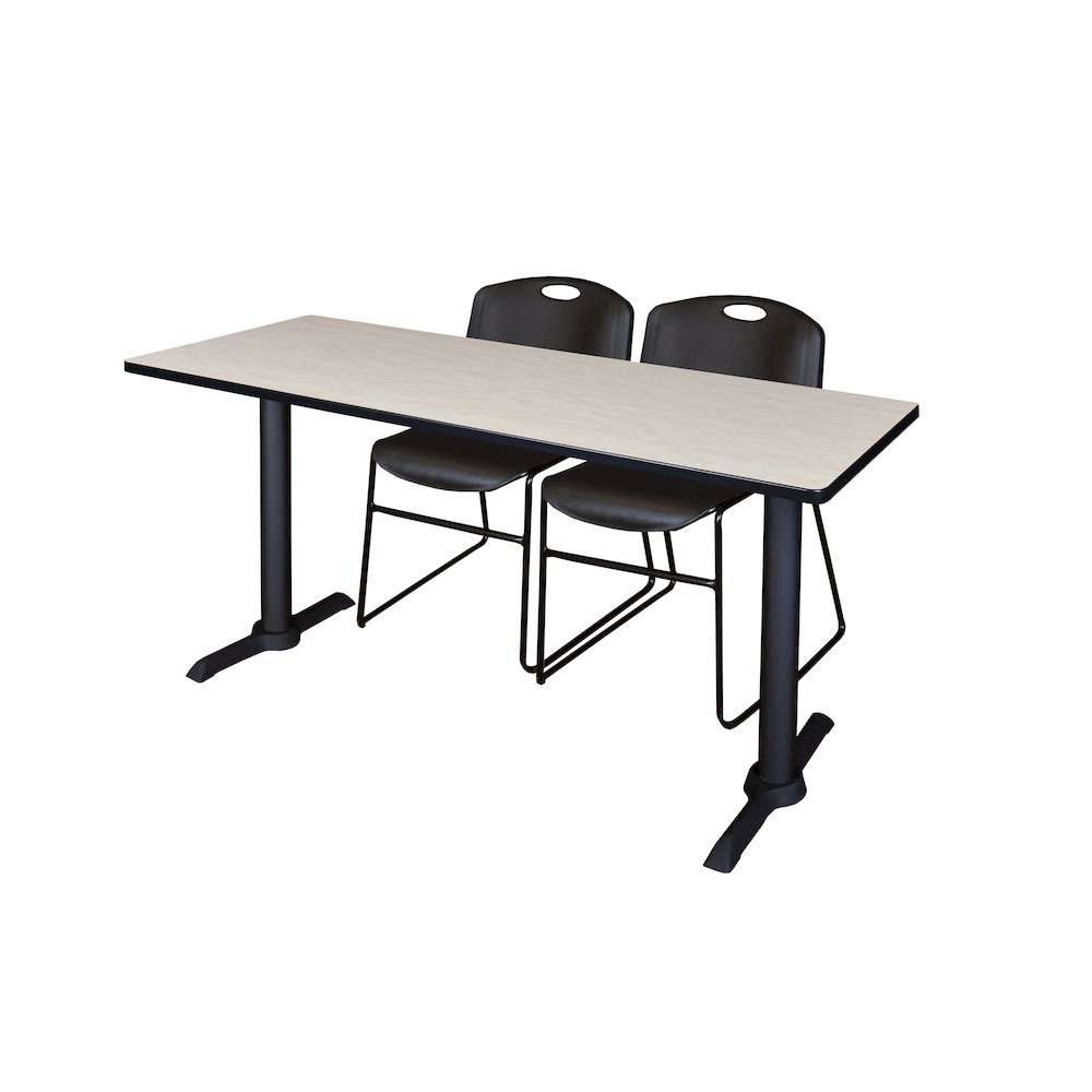 66 x 24 in. T-Base Training Seminar Table- Maple & 2 Zeng Stack Chairs- Black