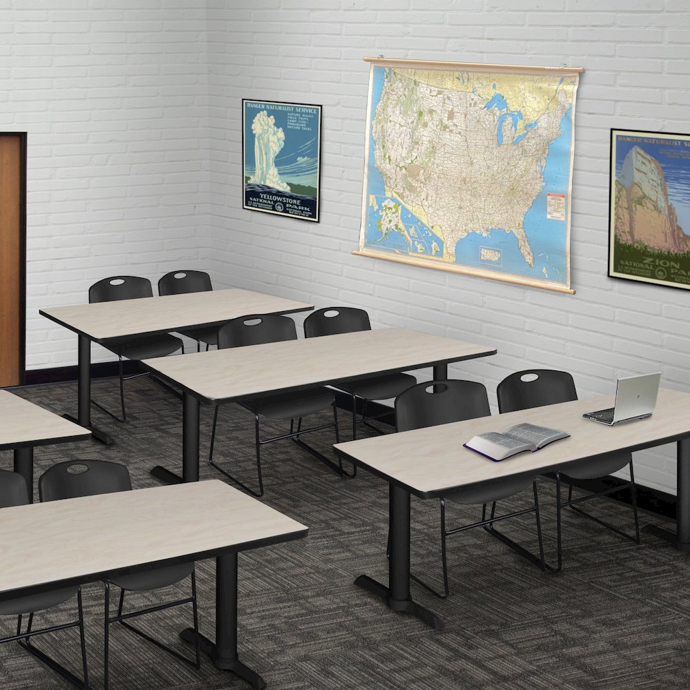 66 x 24 in. T-Base Training Seminar Table- Maple & 2 Zeng Stack Chairs- Black
