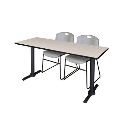 66 x 24 in. T-Base Training Seminar Table- Maple & 2 Zeng Stack Chairs- Grey
