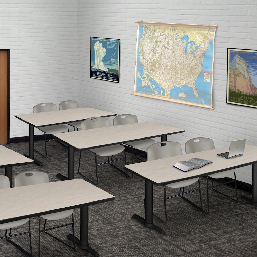 66 x 24 in. T-Base Training Seminar Table- Maple & 2 Zeng Stack Chairs- Grey