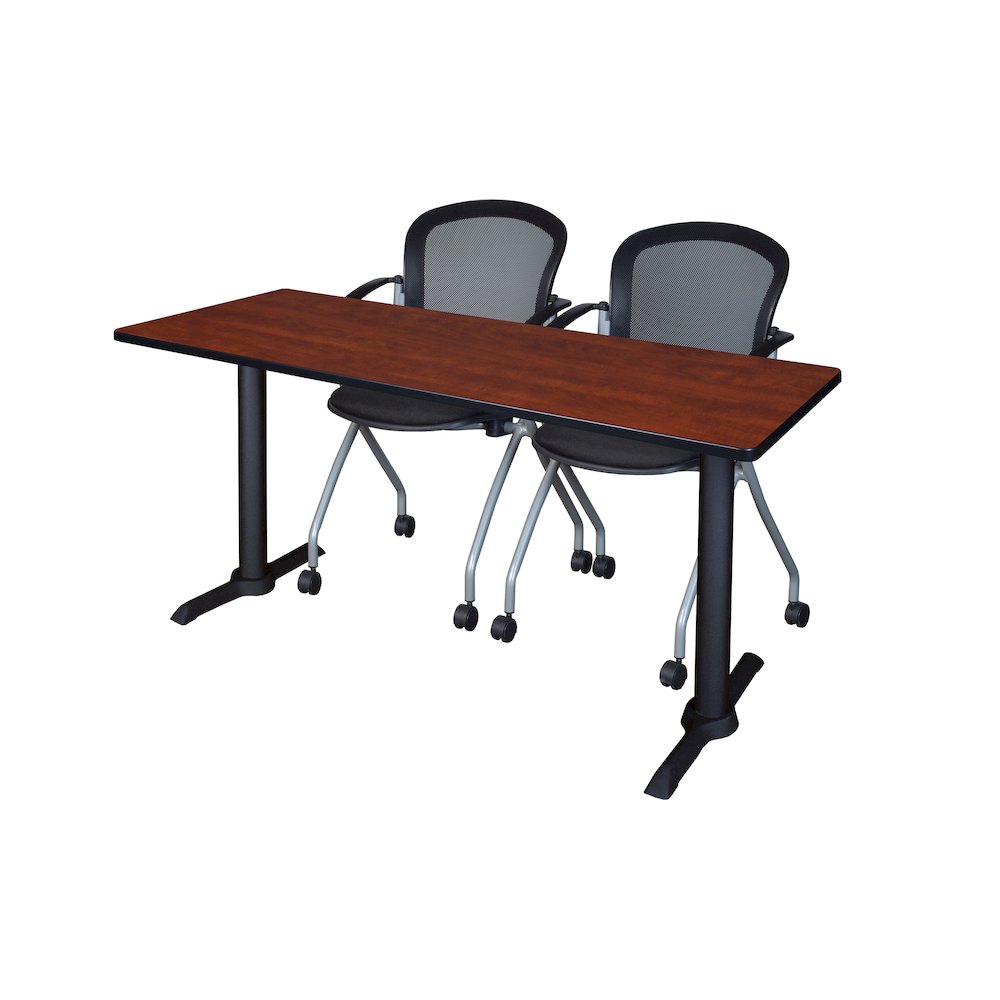 72 x 24 in. T-Base Training Seminar Table- Cherry & 2 Cadence Nesting Chairs