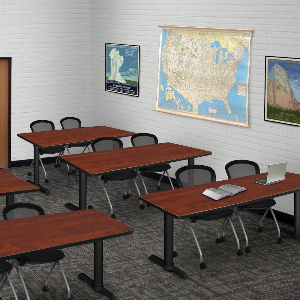 72 x 24 in. T-Base Training Seminar Table- Cherry & 2 Cadence Nesting Chairs