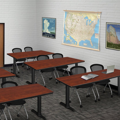 72 x 24 in. T-Base Training Seminar Table- Cherry & 2 Cadence Nesting Chairs
