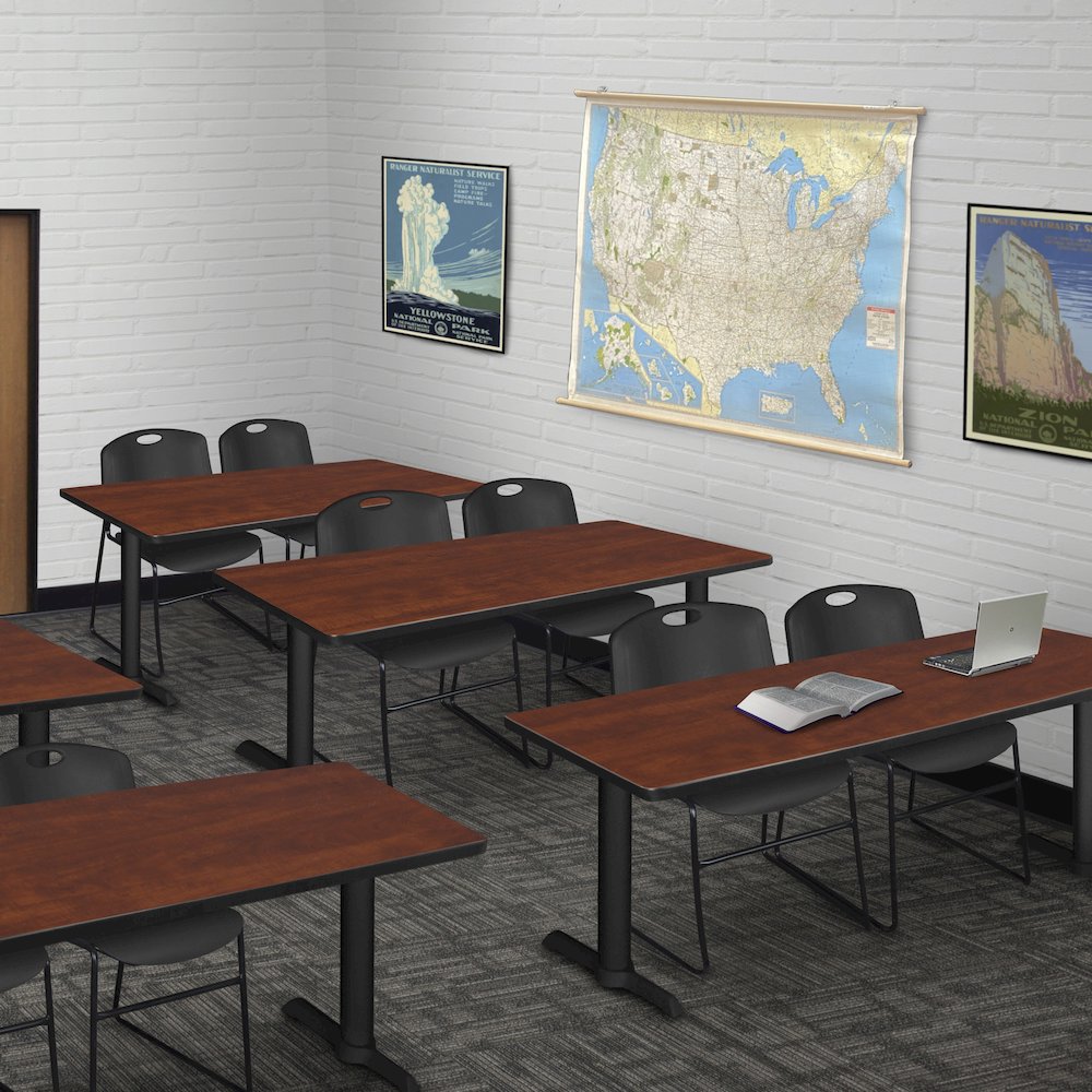 72 x 24 in. T-Base Training Seminar Table- Cherry & 2 Zeng Stack Chairs- Black