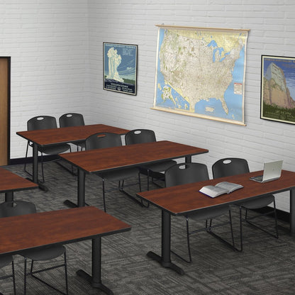 72 x 24 in. T-Base Training Seminar Table- Cherry & 2 Zeng Stack Chairs- Black