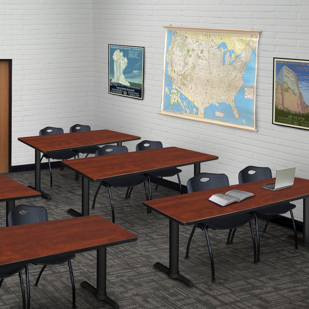 72 x 24 in. T-Base Training Seminar Table- Cherry & 2 M Stack Chairs- Black