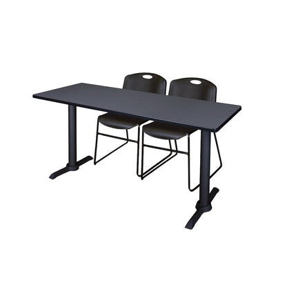 72 x 24 in. T-Base Training Seminar Table- Grey & 2 Zeng Stack Chairs- Black