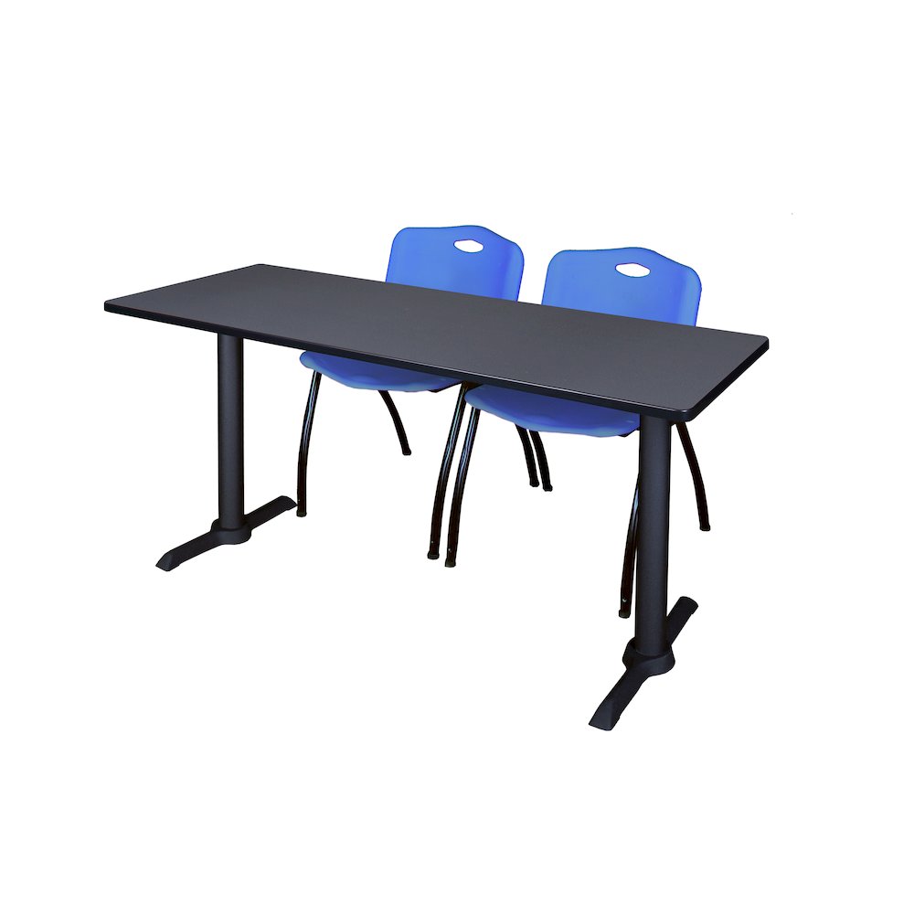 72 x 24 in. T-Base Training Seminar Table- Grey & 2 M Stack Chairs- Blue