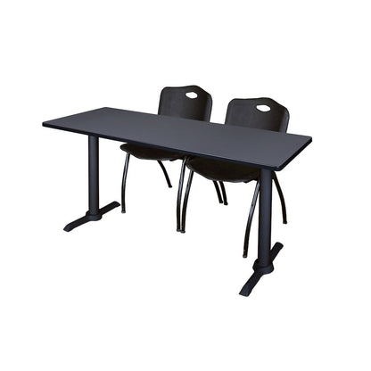 72 x 24 in. T-Base Training Seminar Table- Grey & 2 M Stack Chairs- Black