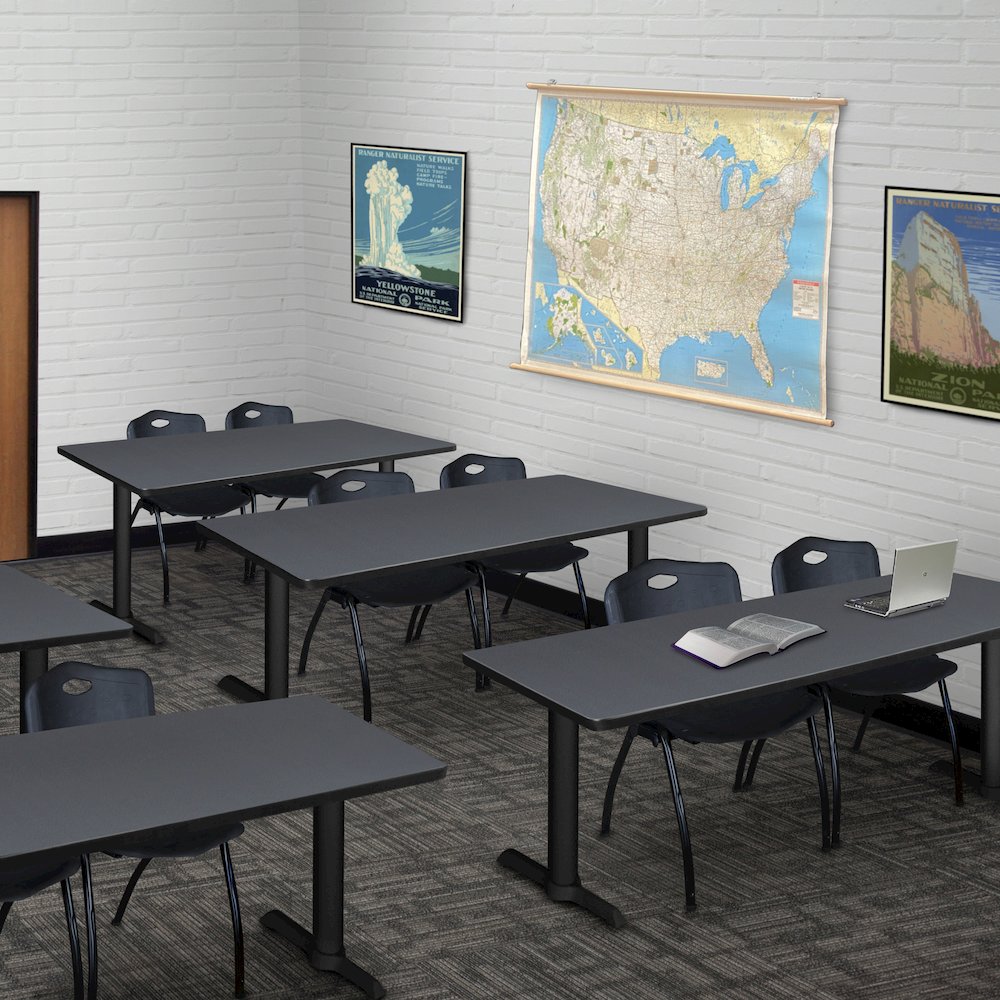 72 x 24 in. T-Base Training Seminar Table- Grey & 2 M Stack Chairs- Black