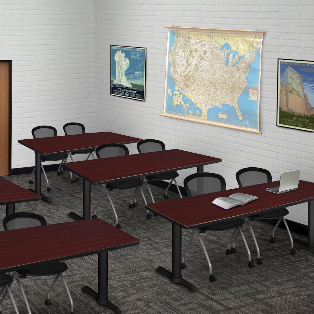 72 x 24 in. T-Base Training Seminar Table- Mahogany & 2 Cadence Nesting Chairs