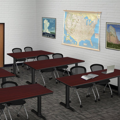 72 x 24 in. T-Base Training Seminar Table- Mahogany & 2 Cadence Nesting Chairs