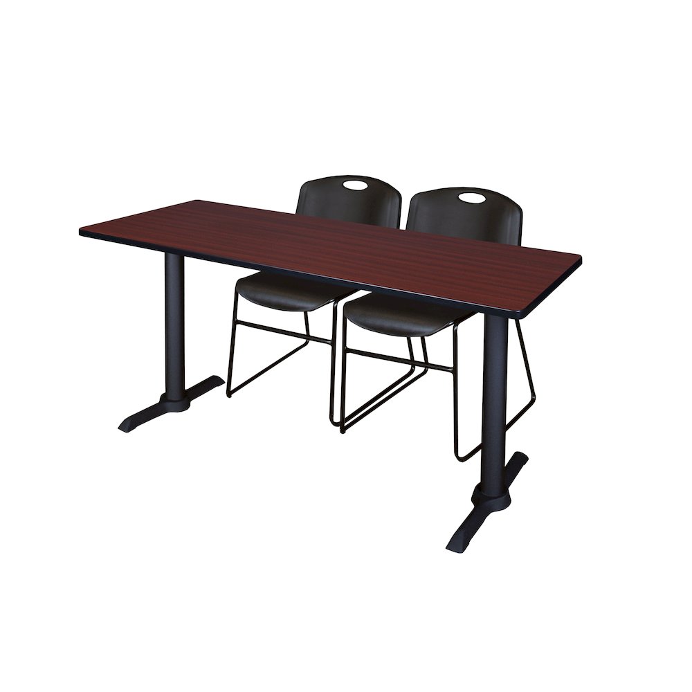 72 x 24 in. T-Base Training Seminar Table- Mahogany & 2 Zeng Stack Chairs- Black