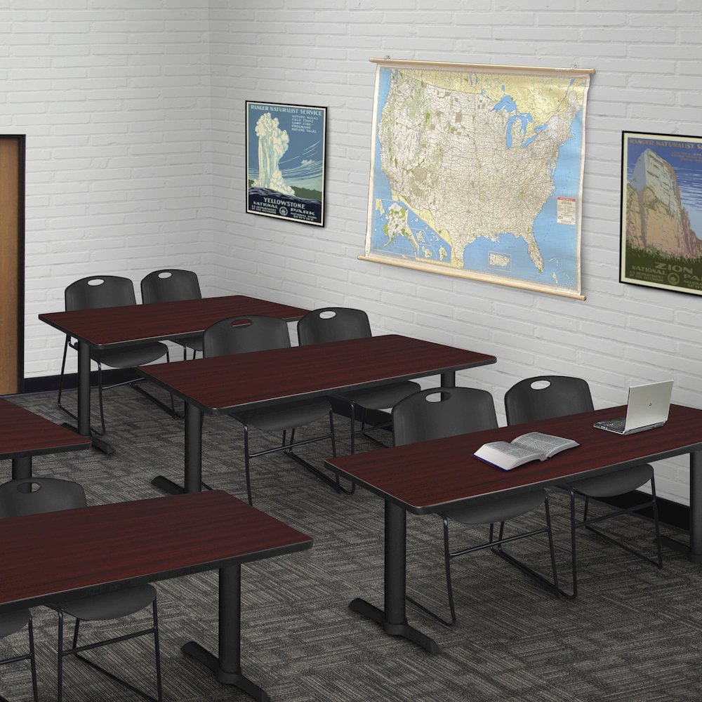 72 x 24 in. T-Base Training Seminar Table- Mahogany & 2 Zeng Stack Chairs- Black