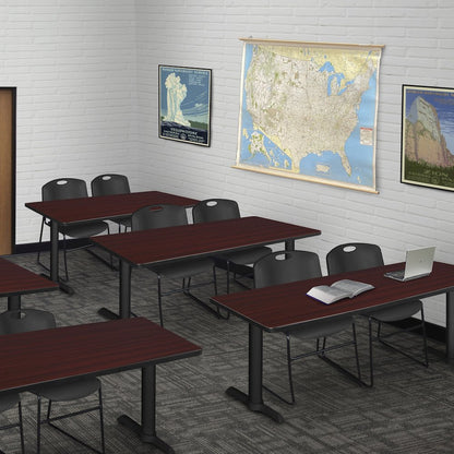 72 x 24 in. T-Base Training Seminar Table- Mahogany & 2 Zeng Stack Chairs- Black