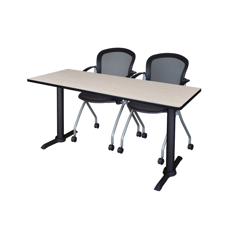 72 x 24 in. T-Base Training Seminar Table- Maple & 2 Cadence Nesting Chairs