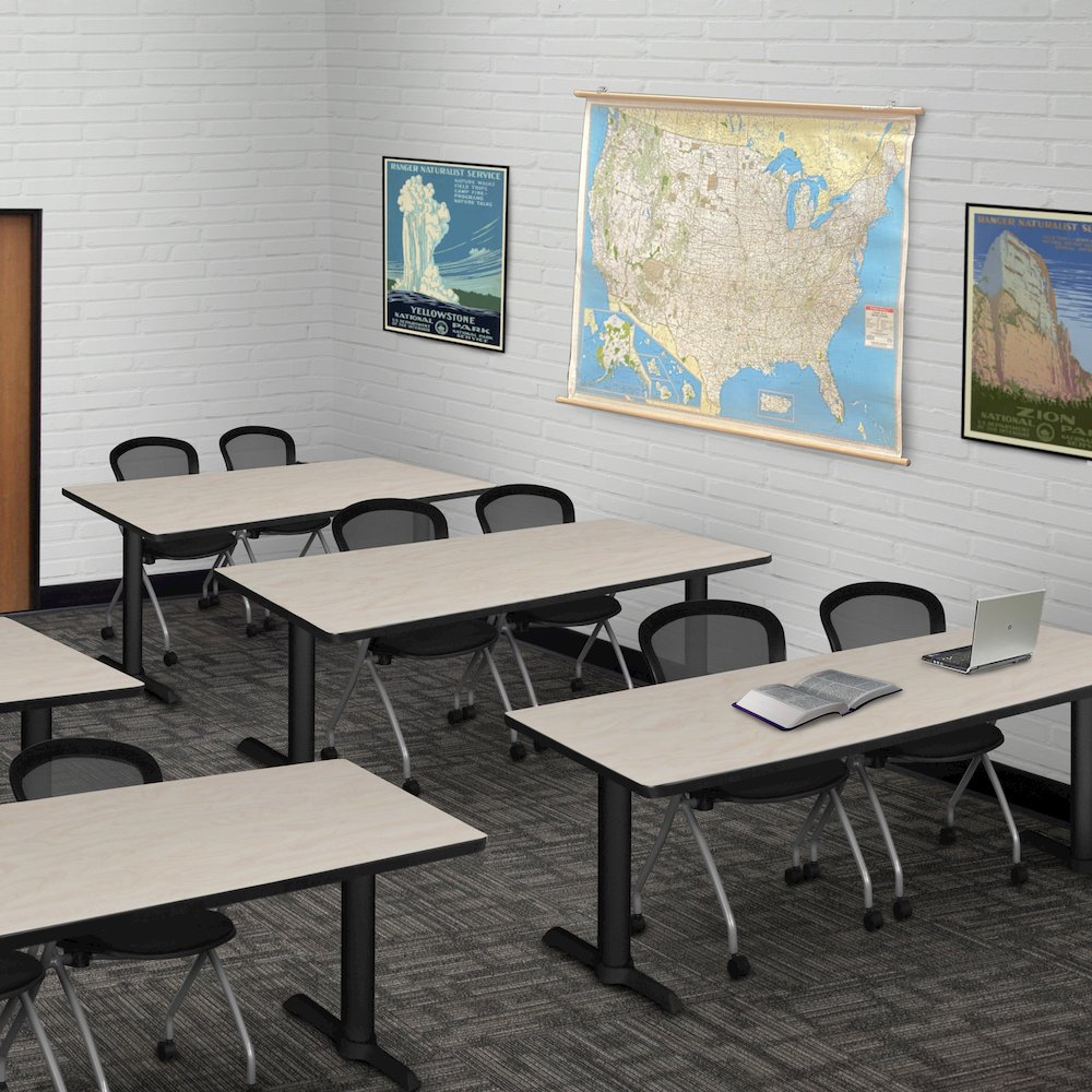 72 x 24 in. T-Base Training Seminar Table- Maple & 2 Cadence Nesting Chairs