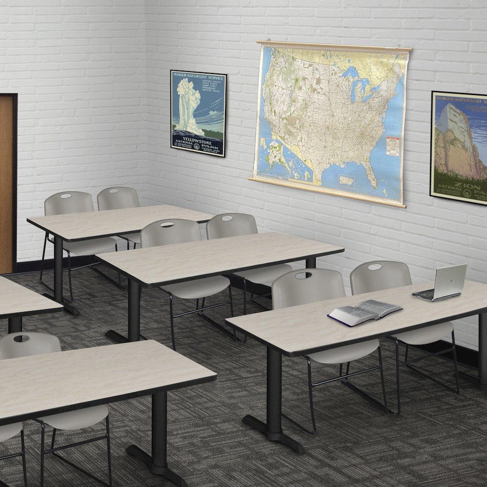 72 x 24 in. T-Base Training Seminar Table- Maple & 2 Zeng Stack Chairs- Grey