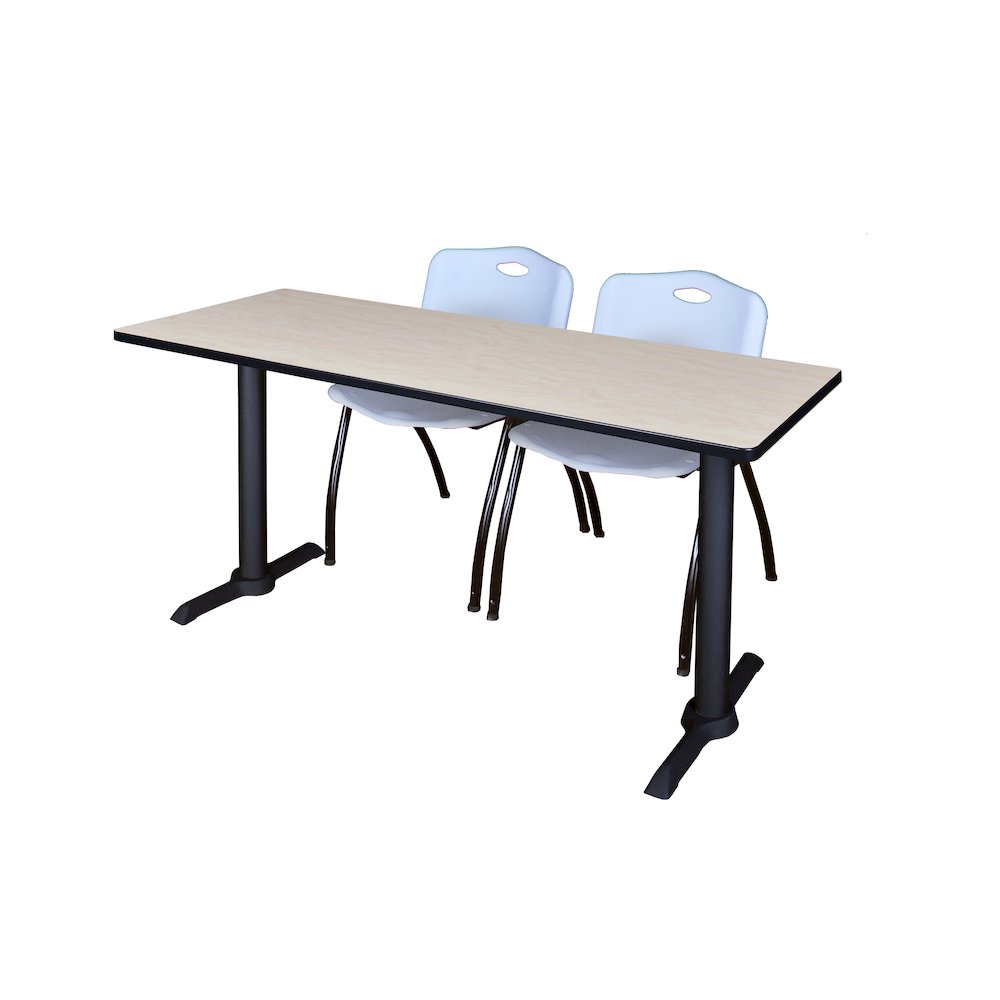 72 x 24 in. T-Base Training Seminar Table- Maple & 2 M Stack Chairs- Grey