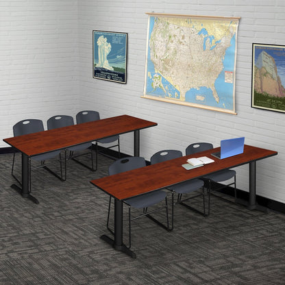 84 x 24 in. T-Base Training Seminar Table- Cherry & 3 Zeng Stack Chairs- Black