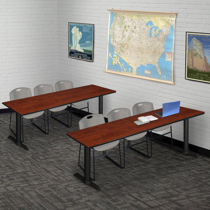 84 x 24 in. T-Base Training Seminar Table- Cherry & 3 Zeng Stack Chairs- Grey