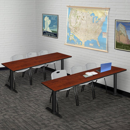 84 x 24 in. T-Base Training Seminar Table- Cherry & 3 M Stack Chairs- Grey