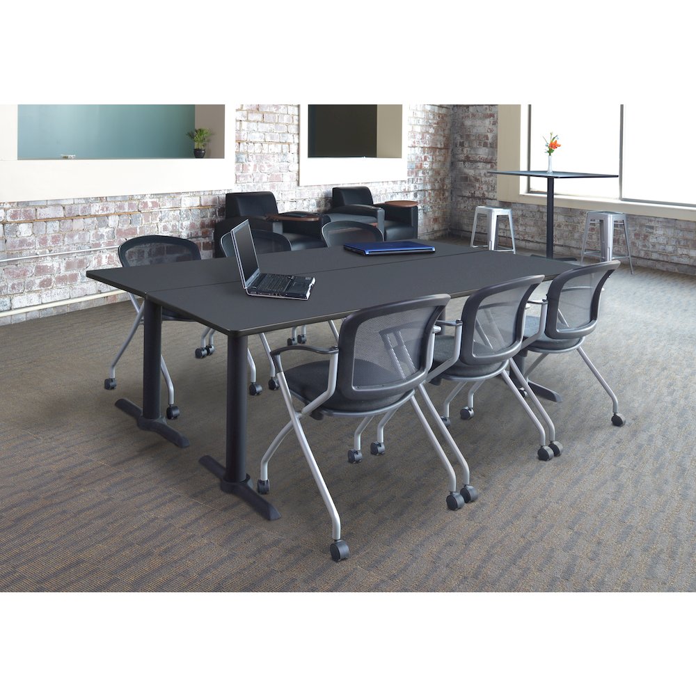 84 x 24 in. T-Base Training Seminar Table- Grey & 3 Cadence Nesting Chairs