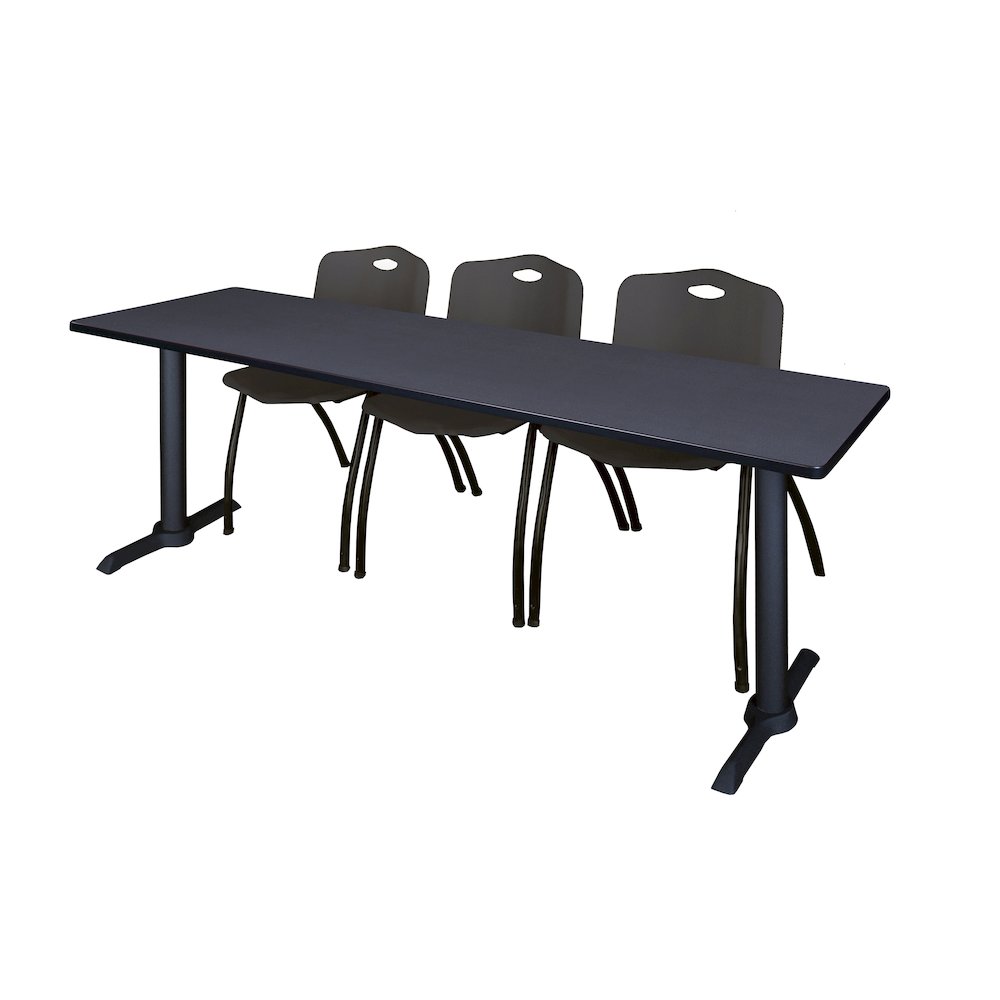84 x 24 in. T-Base Training Seminar Table- Grey & 3 M Stack Chairs- Black