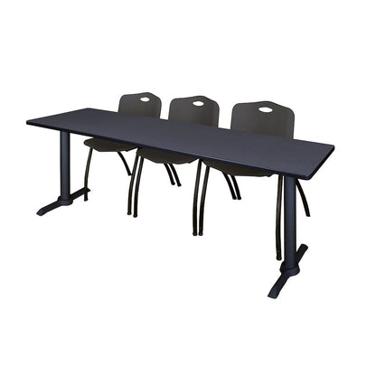84 x 24 in. T-Base Training Seminar Table- Grey & 3 M Stack Chairs- Black