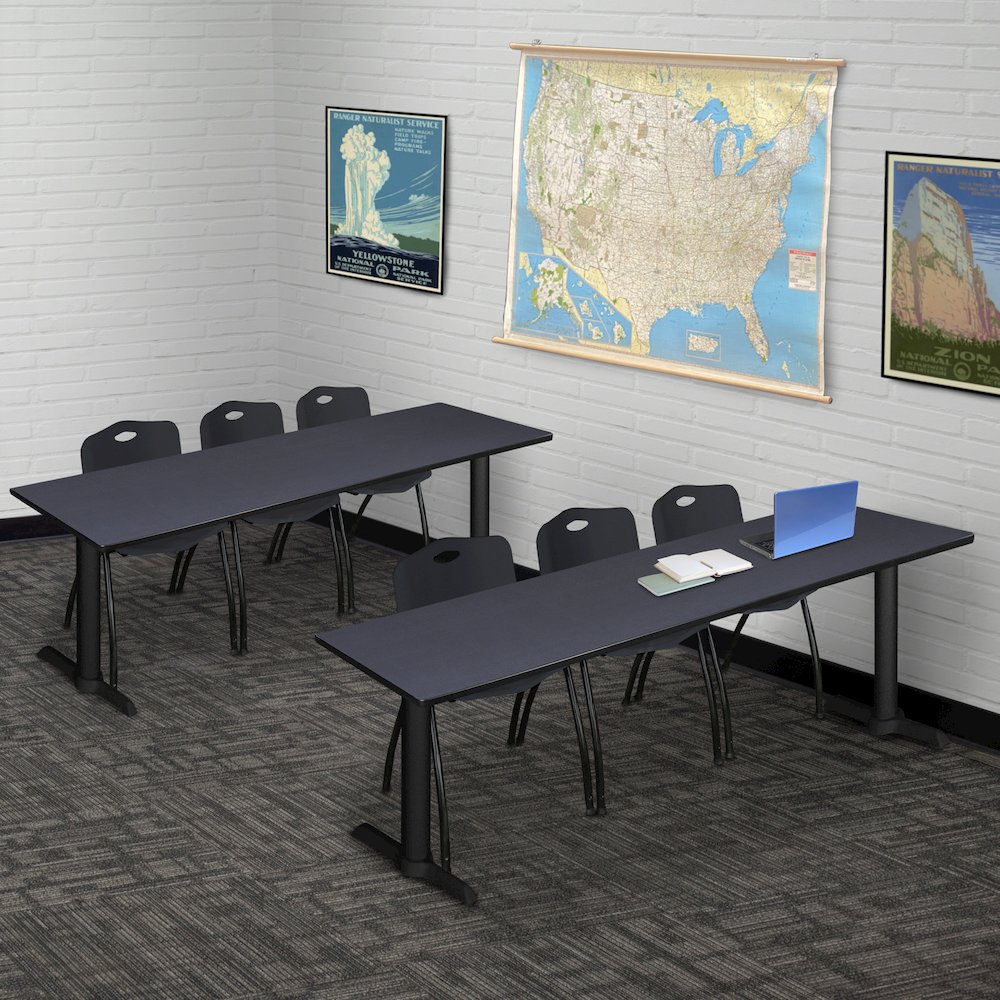 84 x 24 in. T-Base Training Seminar Table- Grey & 3 M Stack Chairs- Black