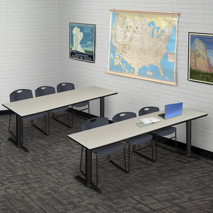 84 x 24 in. T-Base Training Seminar Table- Maple & 3 Zeng Stack Chairs- Black