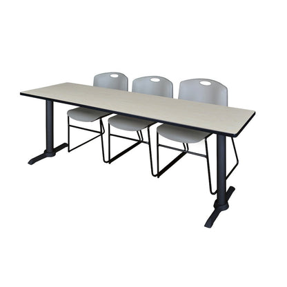 84 x 24 in. T-Base Training Seminar Table- Maple & 3 Zeng Stack Chairs- Grey