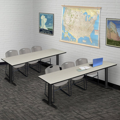 84 x 24 in. T-Base Training Seminar Table- Maple & 3 Zeng Stack Chairs- Grey